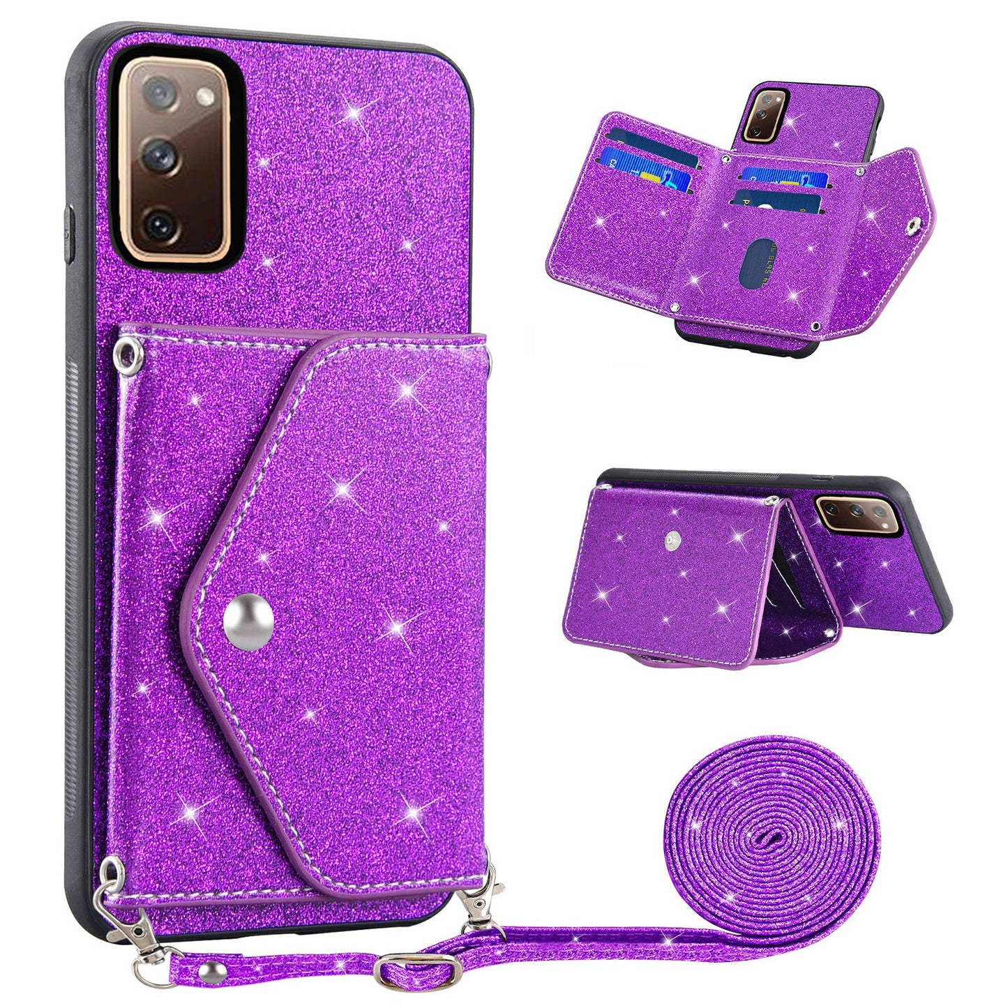 For Samsung Galaxy S20 Lite / S20 FE / S20 FE 5G / S20 FE 2022 Triangle Card Holder Kickstand PU Leather+TPU Phone Cover - Purple
