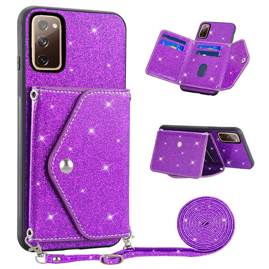 For Samsung Galaxy S20 Lite / S20 FE / S20 FE 5G / S20 FE 2022 Triangle Card Holder Kickstand PU Leather+TPU Phone Cover - Purple