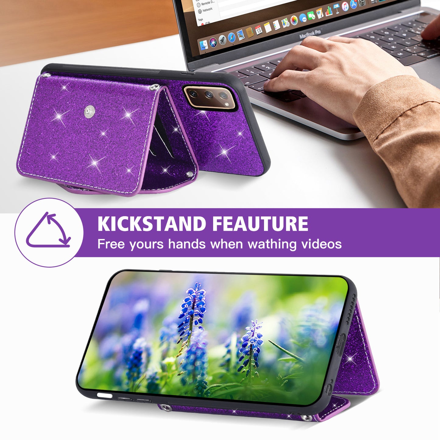 For Samsung Galaxy S20 Lite / S20 FE / S20 FE 5G / S20 FE 2022 Triangle Card Holder Kickstand PU Leather+TPU Phone Cover - Purple