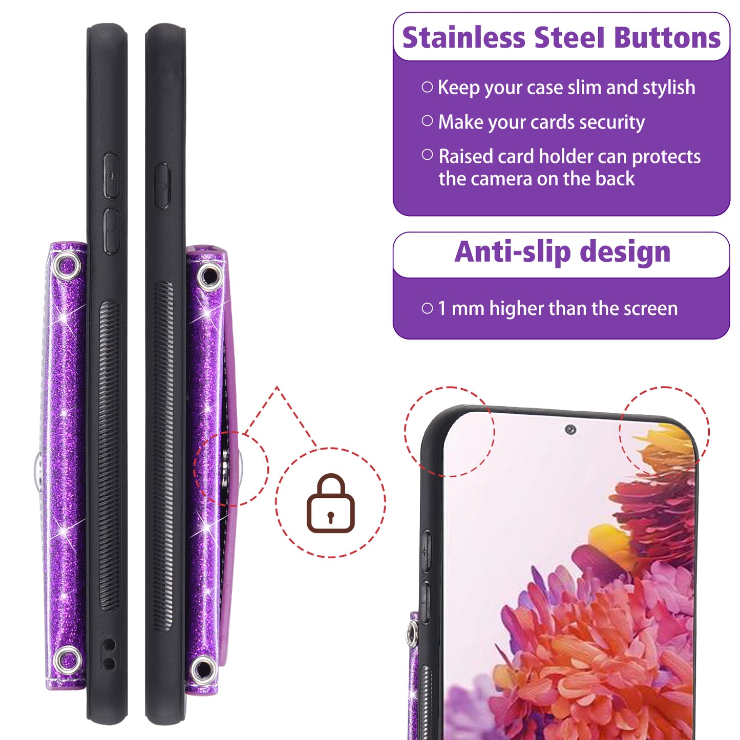 For Samsung Galaxy S20 Lite / S20 FE / S20 FE 5G / S20 FE 2022 Triangle Card Holder Kickstand PU Leather+TPU Phone Cover - Purple