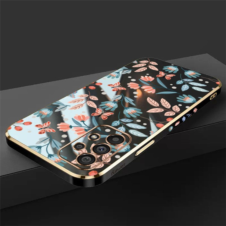 RZANTS For Samsung Galaxy A32 5G / M32 5G Soft TPU Electroplating Phone Case Flower Butterfly Pattern Cellphone Cover - Black