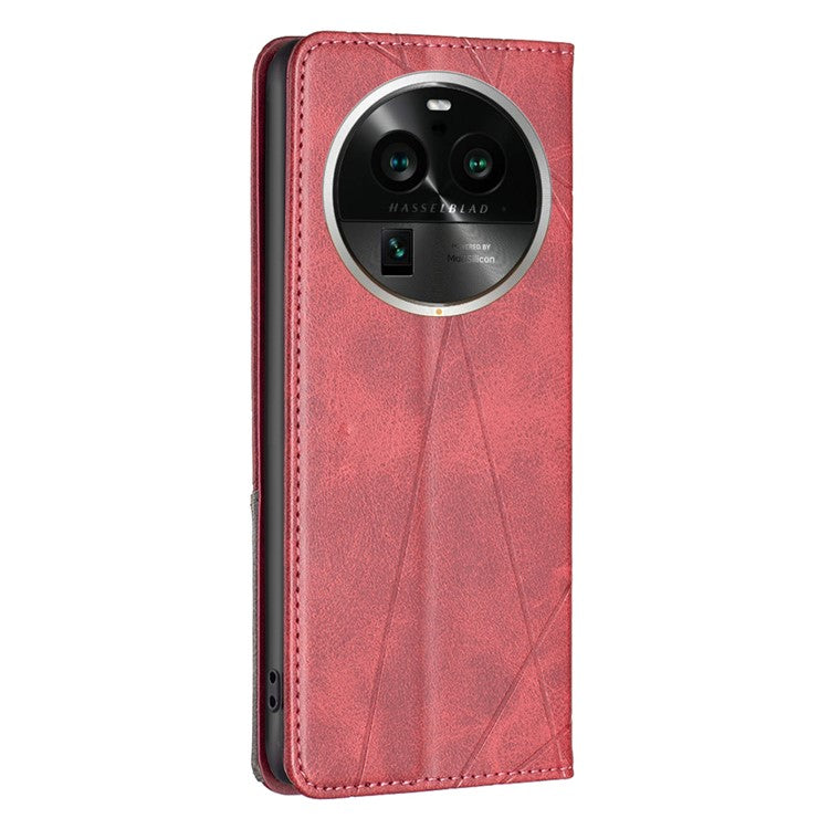 Wallet Phone Cover for Oppo Find X6 Pro , Card Holder Imprinting Pattern Splicing PU Leather Phone Stand Case - Red