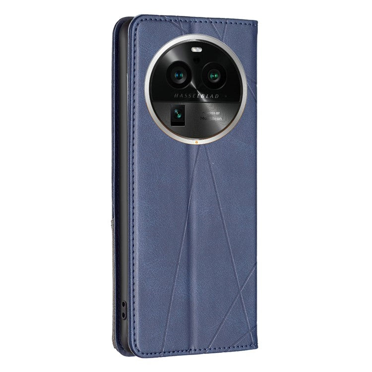 Wallet Phone Cover for Oppo Find X6 Pro , Card Holder Imprinting Pattern Splicing PU Leather Phone Stand Case - Blue