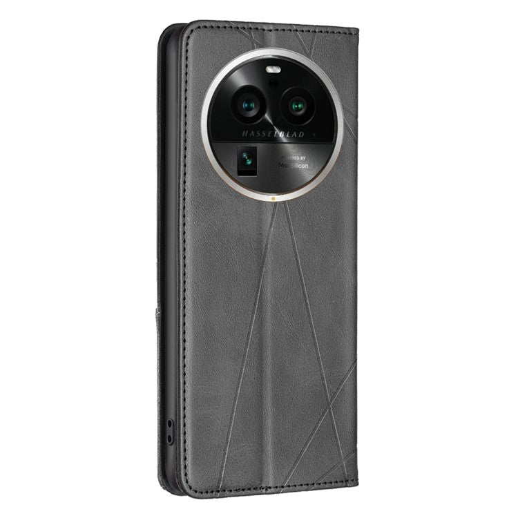 Wallet Phone Cover for Oppo Find X6 Pro , Card Holder Imprinting Pattern Splicing PU Leather Phone Stand Case - Black