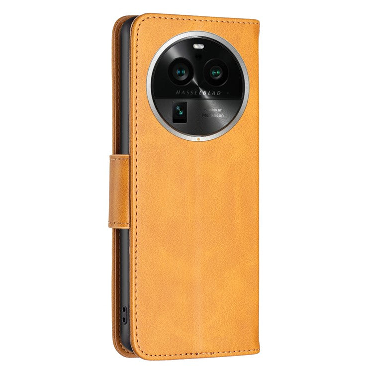 Solid Color Textured PU Leather Phone Case for Oppo Find X6 Pro , Wallet Anti-Scratch Stand Phone Cover with Strap - Yellow