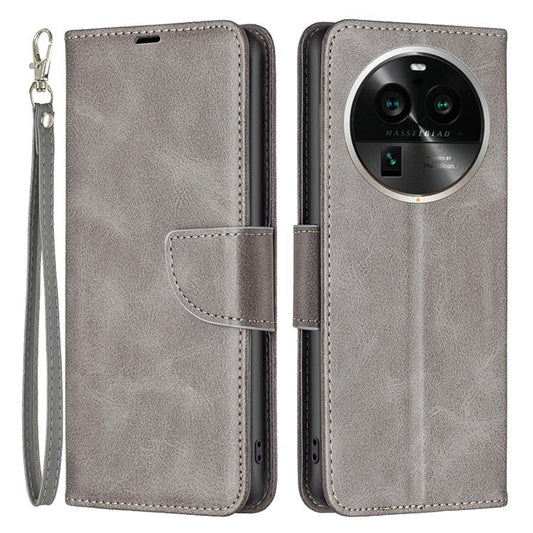 Solid Color Textured PU Leather Phone Case for Oppo Find X6 Pro , Wallet Anti-Scratch Stand Phone Cover with Strap - Grey