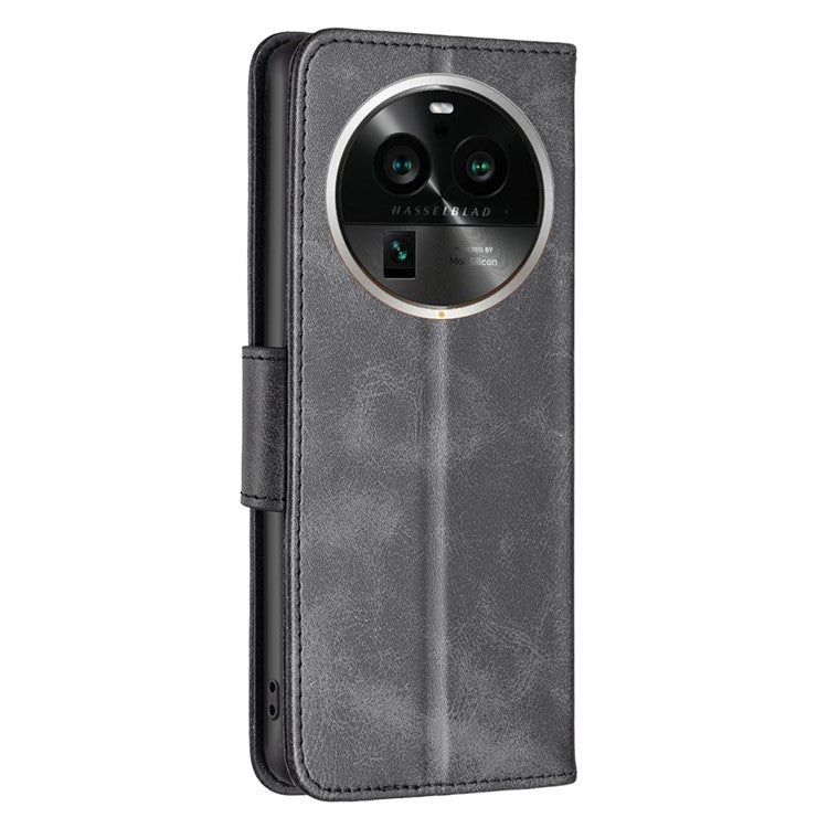 Solid Color Textured PU Leather Phone Case for Oppo Find X6 Pro , Wallet Anti-Scratch Stand Phone Cover with Strap - Black