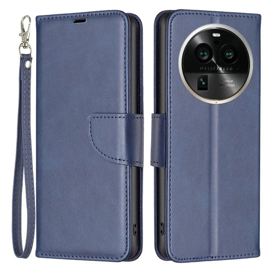 Solid Color Textured PU Leather Phone Case for Oppo Find X6 Pro , Wallet Anti-Scratch Stand Phone Cover with Strap - Blue