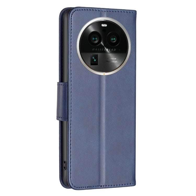 Solid Color Textured PU Leather Phone Case for Oppo Find X6 Pro , Wallet Anti-Scratch Stand Phone Cover with Strap - Blue
