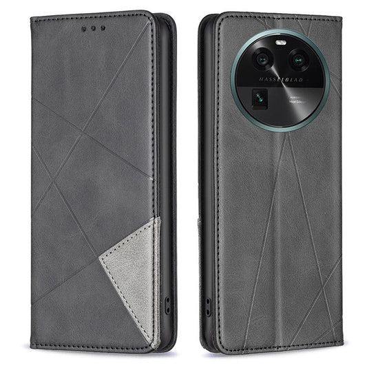 Splicing PU Leather Phone Cover for Oppo Find X6 , Card Holder  Imprinting Pattern Cell Phone Stand Case - Black