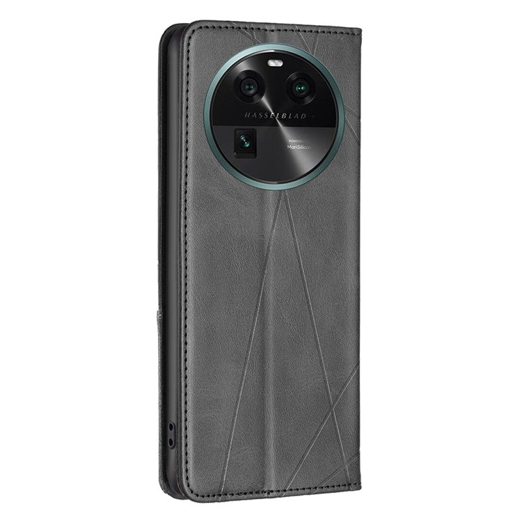 Splicing PU Leather Phone Cover for Oppo Find X6 , Card Holder  Imprinting Pattern Cell Phone Stand Case - Black