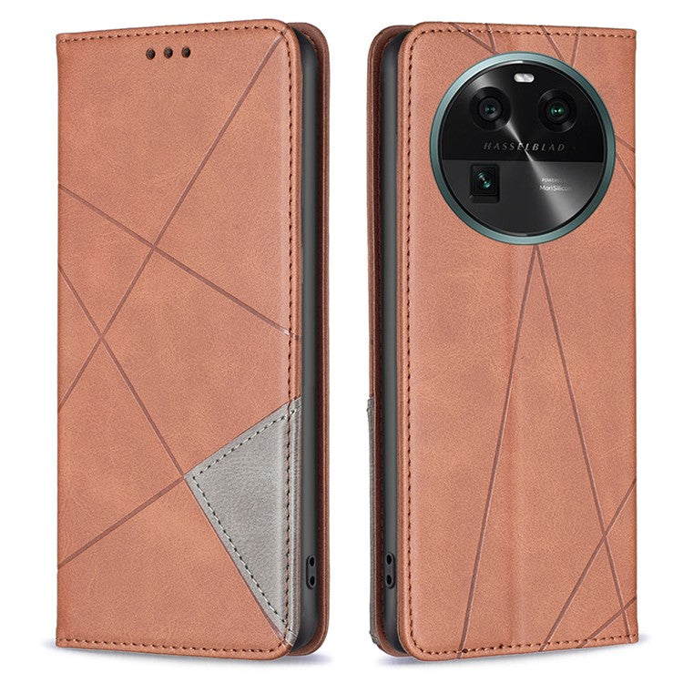 Splicing PU Leather Phone Cover for Oppo Find X6 , Card Holder  Imprinting Pattern Cell Phone Stand Case - Brown