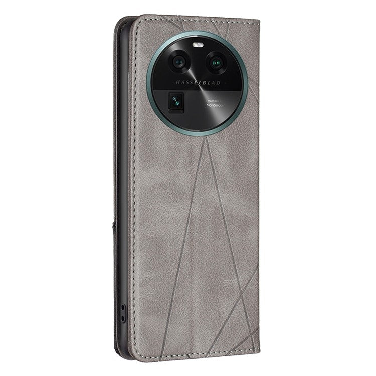Splicing PU Leather Phone Cover for Oppo Find X6 , Card Holder  Imprinting Pattern Cell Phone Stand Case - Grey