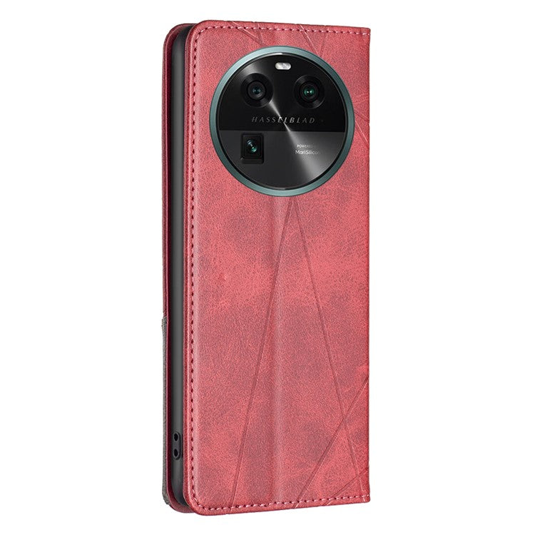 Splicing PU Leather Phone Cover for Oppo Find X6 , Card Holder  Imprinting Pattern Cell Phone Stand Case - Red