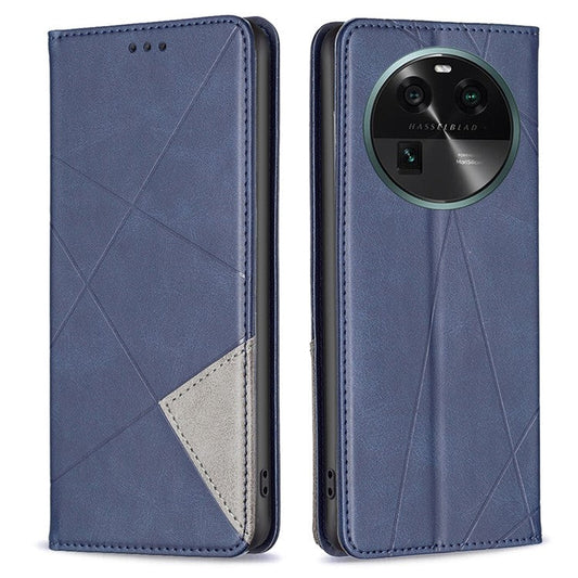 Splicing PU Leather Phone Cover for Oppo Find X6 , Card Holder  Imprinting Pattern Cell Phone Stand Case - Blue