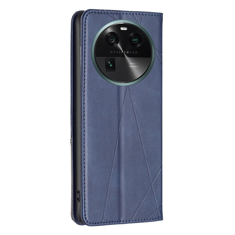 Splicing PU Leather Phone Cover for Oppo Find X6 , Card Holder  Imprinting Pattern Cell Phone Stand Case - Blue