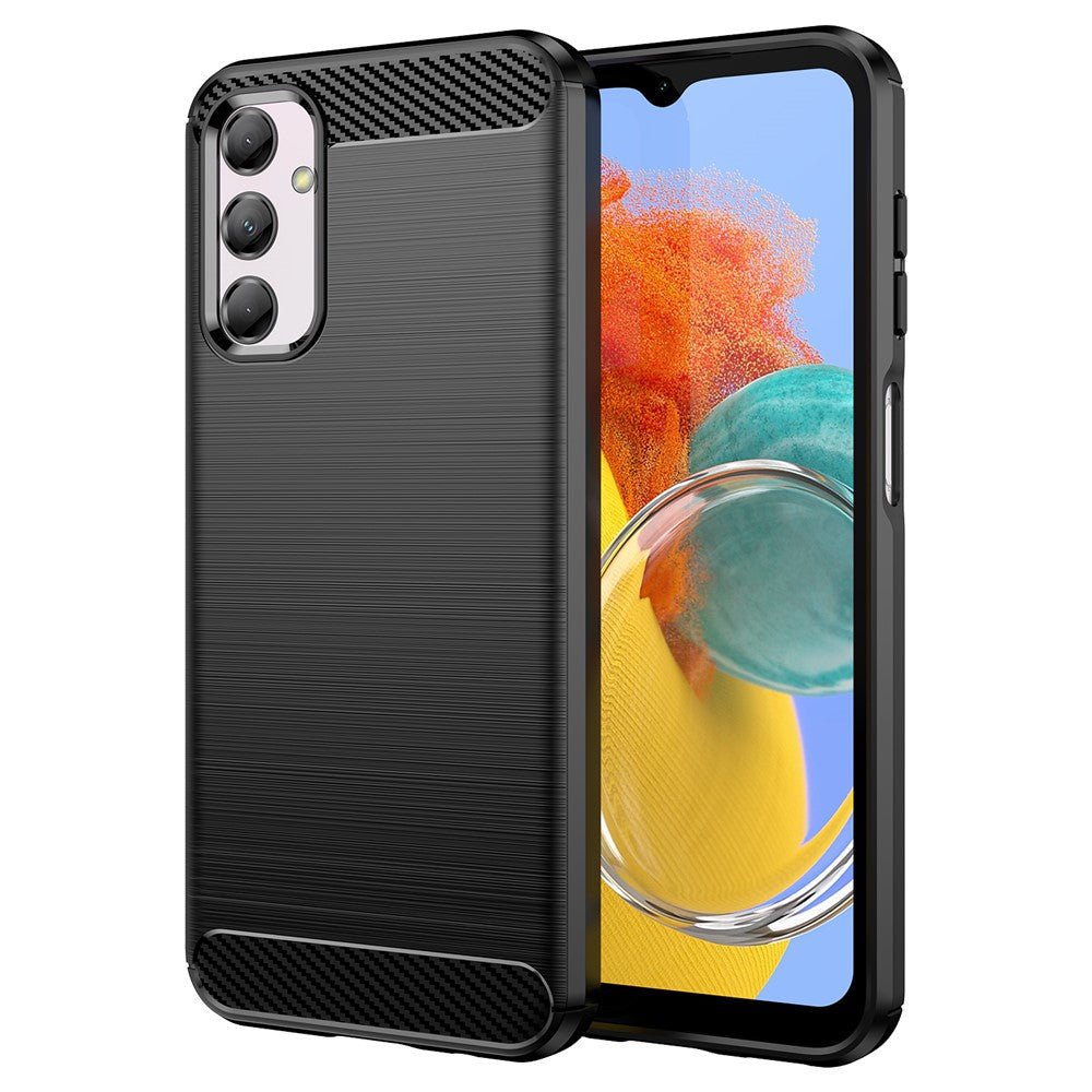 For Samsung Galaxy M14 5G Carbon Fiber Texture Shockproof Brushed TPU Phone Case Cell Phone Cover - Black