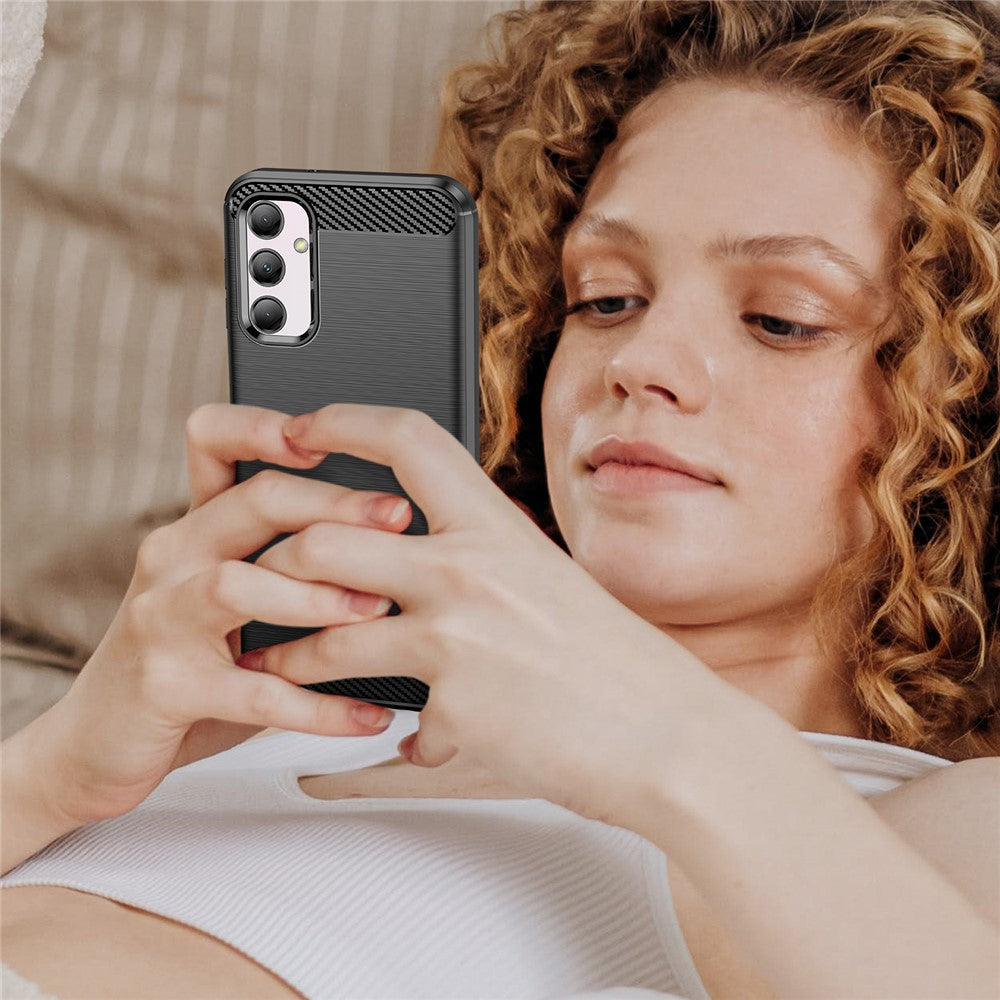For Samsung Galaxy M14 5G Carbon Fiber Texture Shockproof Brushed TPU Phone Case Cell Phone Cover - Black