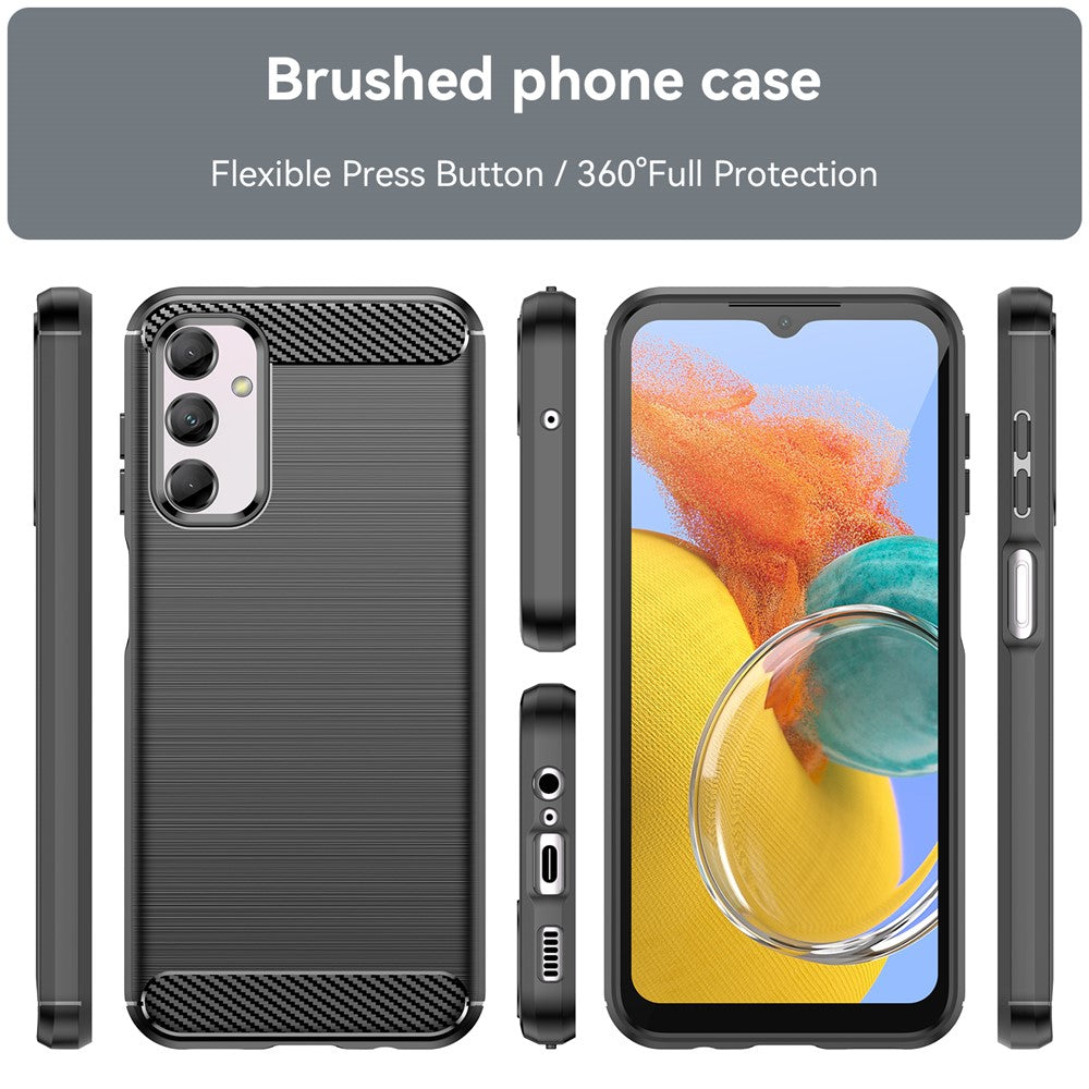For Samsung Galaxy M14 5G Carbon Fiber Texture Shockproof Brushed TPU Phone Case Cell Phone Cover - Black