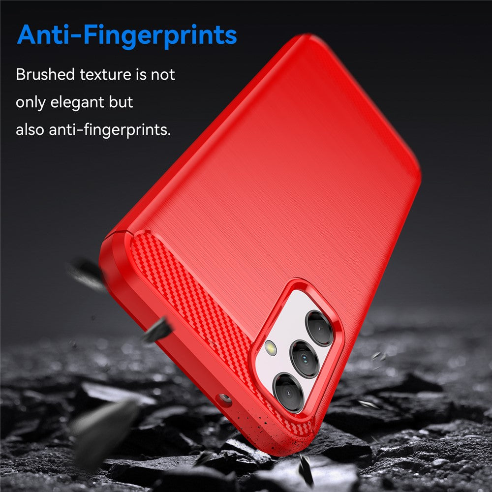 For Samsung Galaxy M14 5G Carbon Fiber Texture Shockproof Brushed TPU Phone Case Cell Phone Cover - Red