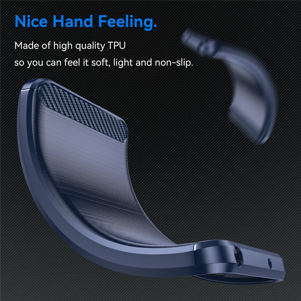 For Samsung Galaxy M14 5G Carbon Fiber Texture Shockproof Brushed TPU Phone Case Cell Phone Cover - Blue