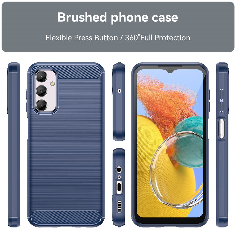 For Samsung Galaxy M14 5G Carbon Fiber Texture Shockproof Brushed TPU Phone Case Cell Phone Cover - Blue