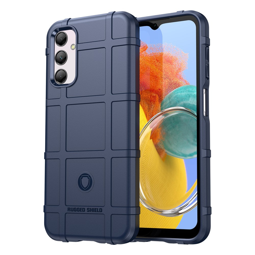 For Samsung Galaxy M14 5G Square Grid Texture Soft TPU Phone Case Anti-drop Back Cover - Blue