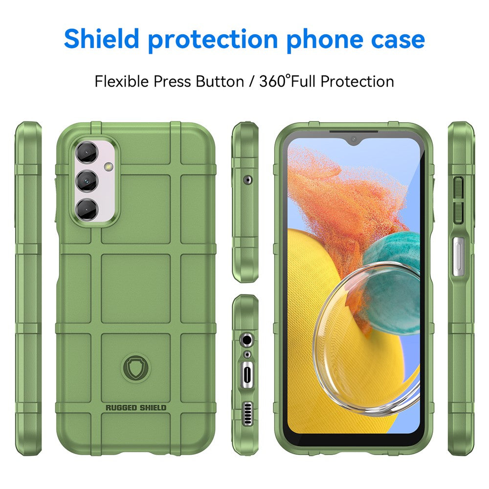 For Samsung Galaxy M14 5G Square Grid Texture Soft TPU Phone Case Anti-drop Back Cover - Blue