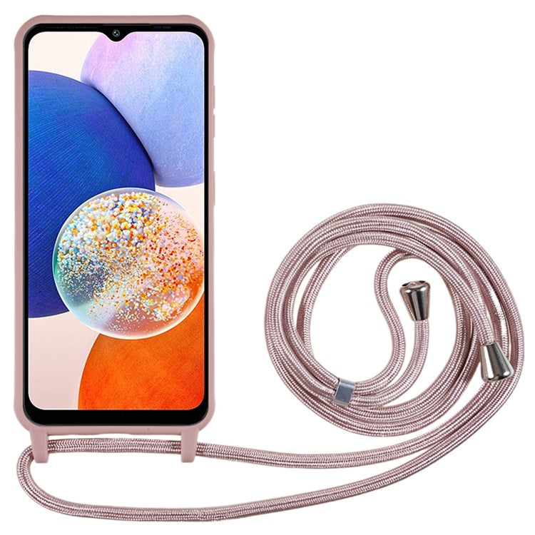 For Samsung Galaxy A14 5G / 4G TPU Case Fall-proof Back Cover with Lanyard - Deep Pink