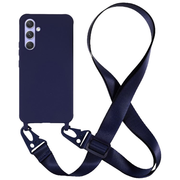 For Samsung Galaxy A54 5G Soft TPU Case Matte Finish Phone Protector with Wide Lanyard - Dark Blue