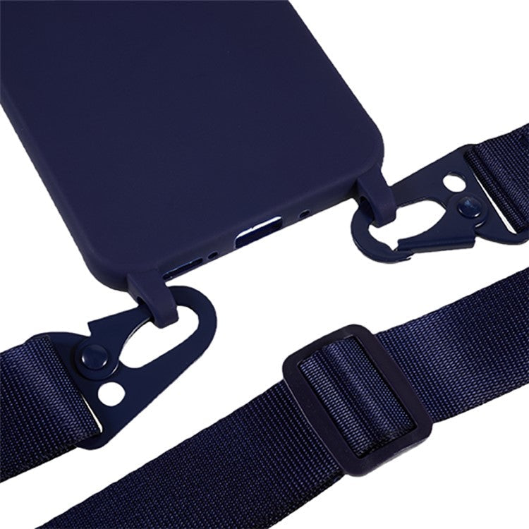 For Samsung Galaxy A54 5G Soft TPU Case Matte Finish Phone Protector with Wide Lanyard - Dark Blue