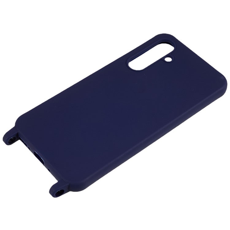 For Samsung Galaxy A54 5G Soft TPU Case Matte Finish Phone Protector with Wide Lanyard - Dark Blue