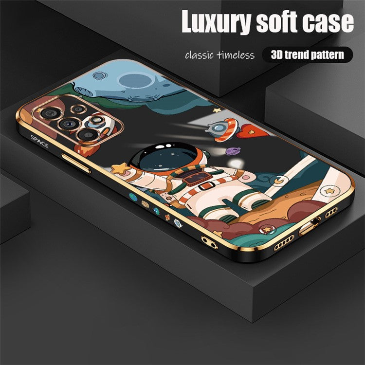 RZANTS For Samsung Galaxy A32 4G (EU Version) TPU Phone Cover Astronaut Spaceship Pattern Printing Electroplating Case - Black