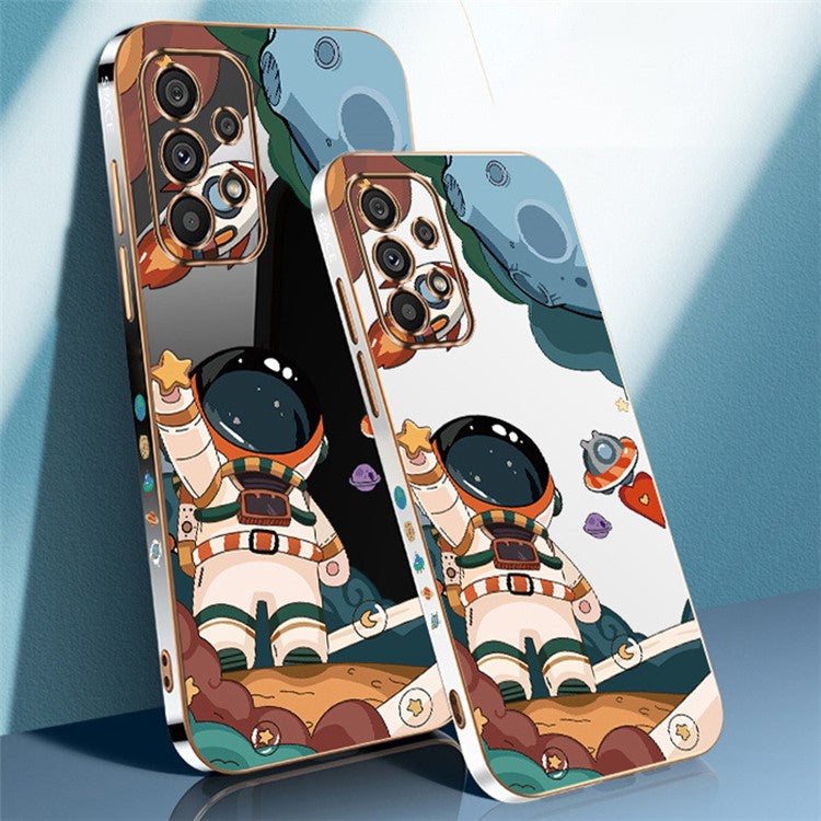 RZANTS For Samsung Galaxy A32 4G (EU Version) TPU Phone Cover Astronaut Spaceship Pattern Printing Electroplating Case - Black