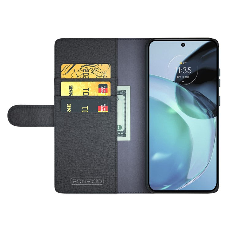 For Google Pixel 7a Genuine Cow Leather Shockproof Phone Case Folding Stand Wallet Protective Cover - Black