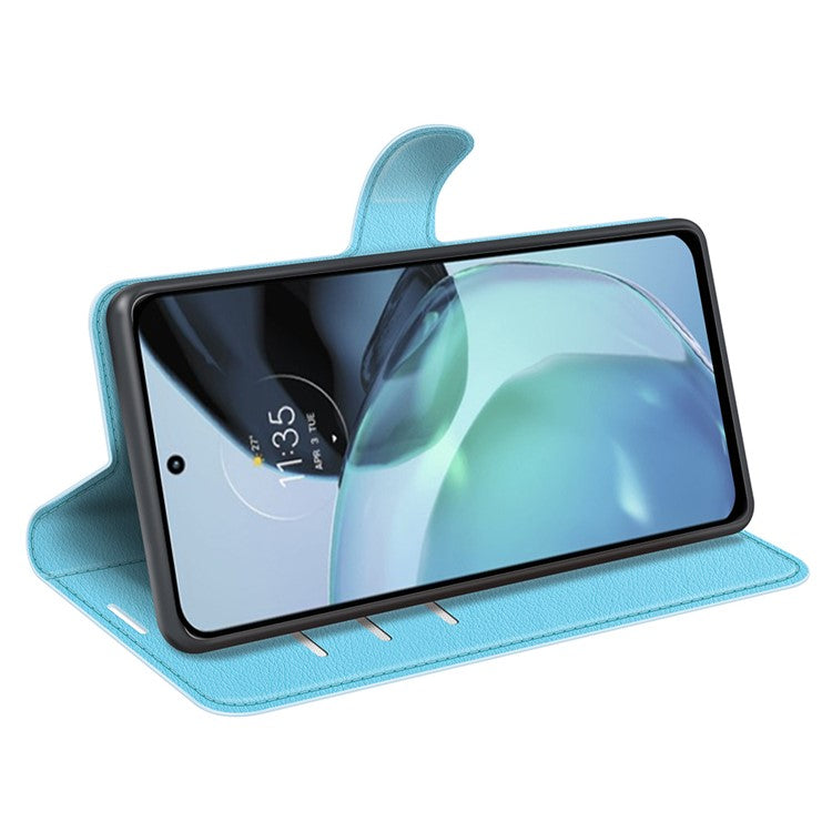 PU Leather Shell for Google Pixel 7a Drop-proof Litchi Texture Phone Case Wallet Stand Flip Cover - Blue
