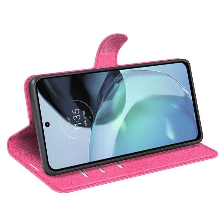 PU Leather Shell for Google Pixel 7a Drop-proof Litchi Texture Phone Case Wallet Stand Flip Cover - Rose