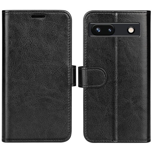 Stand Phone Case for Google Pixel 7a PU Leather Wallet Crazy Horse Texture Flip Cover - Black