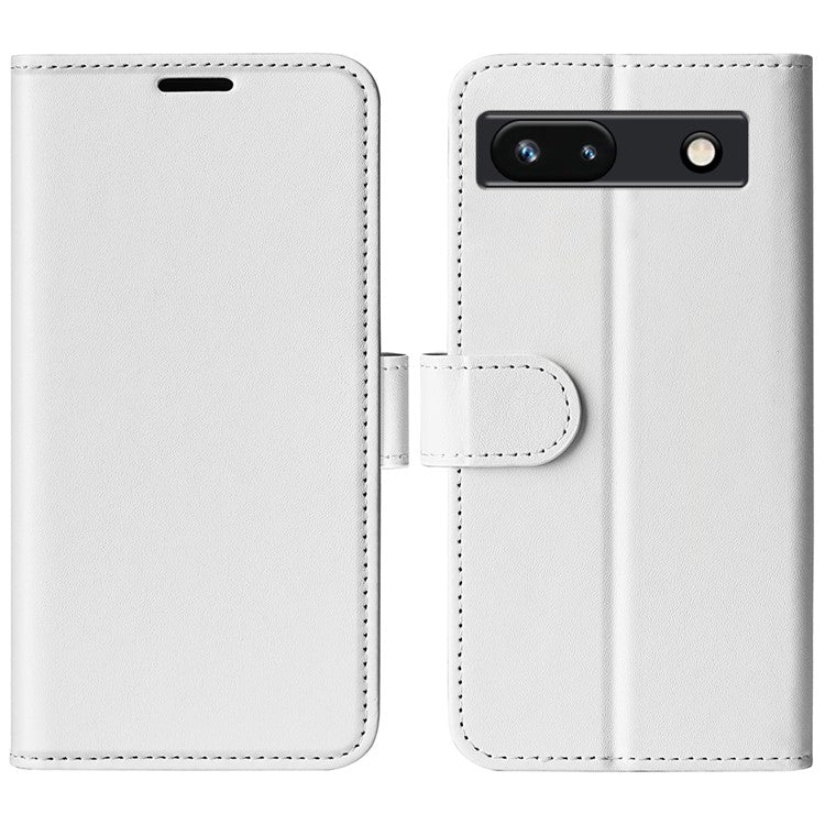 Stand Phone Case for Google Pixel 7a PU Leather Wallet Crazy Horse Texture Flip Cover - White