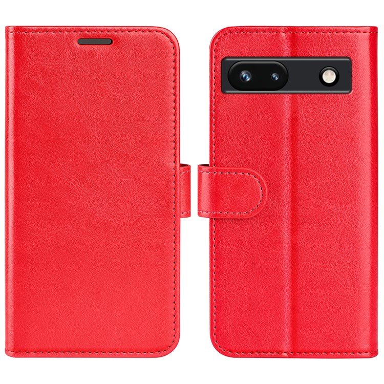 Stand Phone Case for Google Pixel 7a PU Leather Wallet Crazy Horse Texture Flip Cover - Red