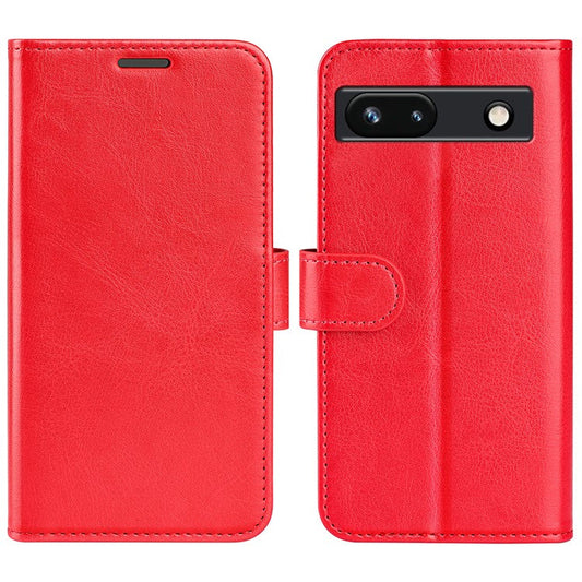 Stand Phone Case for Google Pixel 7a PU Leather Wallet Crazy Horse Texture Flip Cover - Red