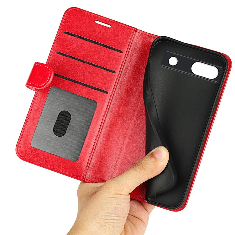 Stand Phone Case for Google Pixel 7a PU Leather Wallet Crazy Horse Texture Flip Cover - Red