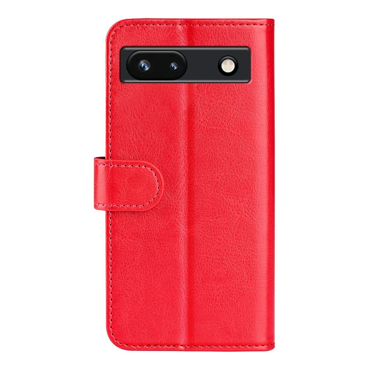 Stand Phone Case for Google Pixel 7a PU Leather Wallet Crazy Horse Texture Flip Cover - Red