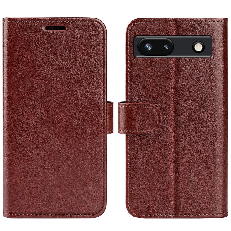 Stand Phone Case for Google Pixel 7a PU Leather Wallet Crazy Horse Texture Flip Cover - Brown