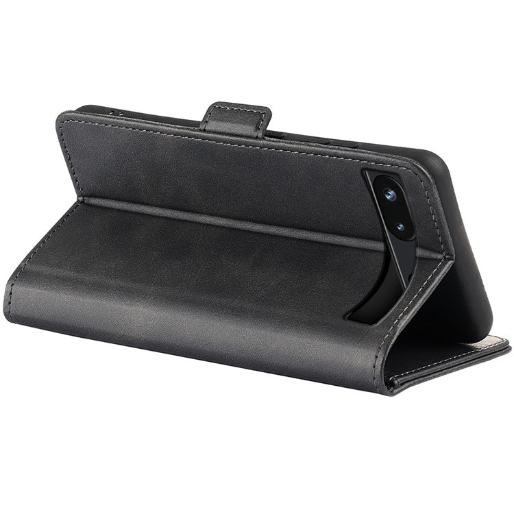 Flip Shell for Google Pixel 7a Calf Texture Cell Phone Cover Stand Wallet PU Leather Phone Case - Black