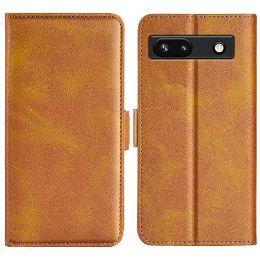 Flip Shell for Google Pixel 7a Calf Texture Cell Phone Cover Stand Wallet PU Leather Phone Case - Yellow