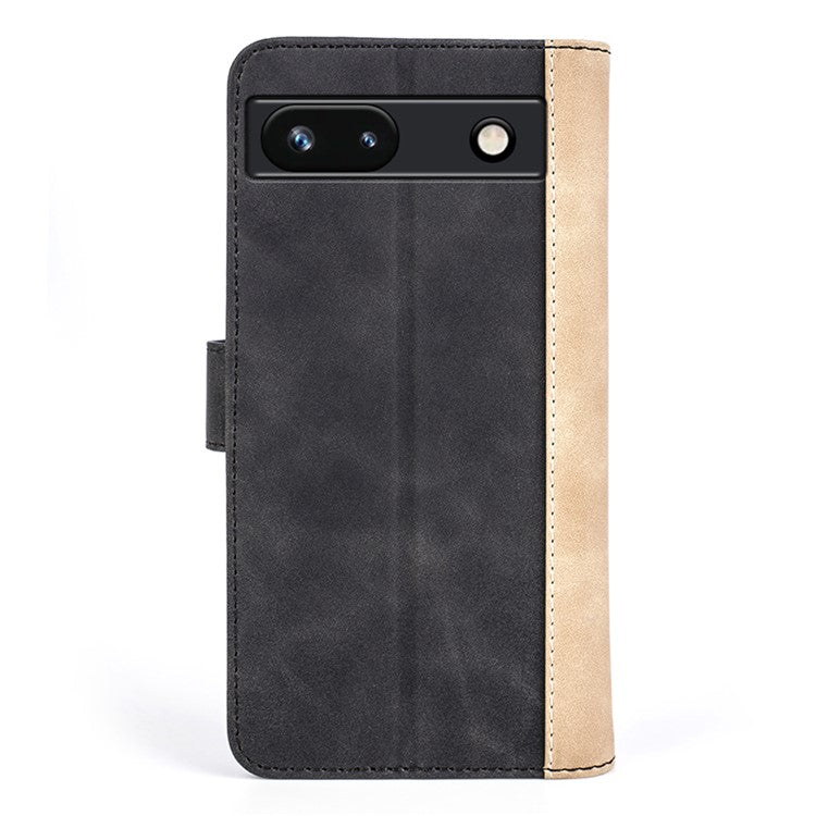 For Google Pixel 7a Leather Wallet Shockproof Phone Cover Dual Color Splicing Flip Stand Case - Black
