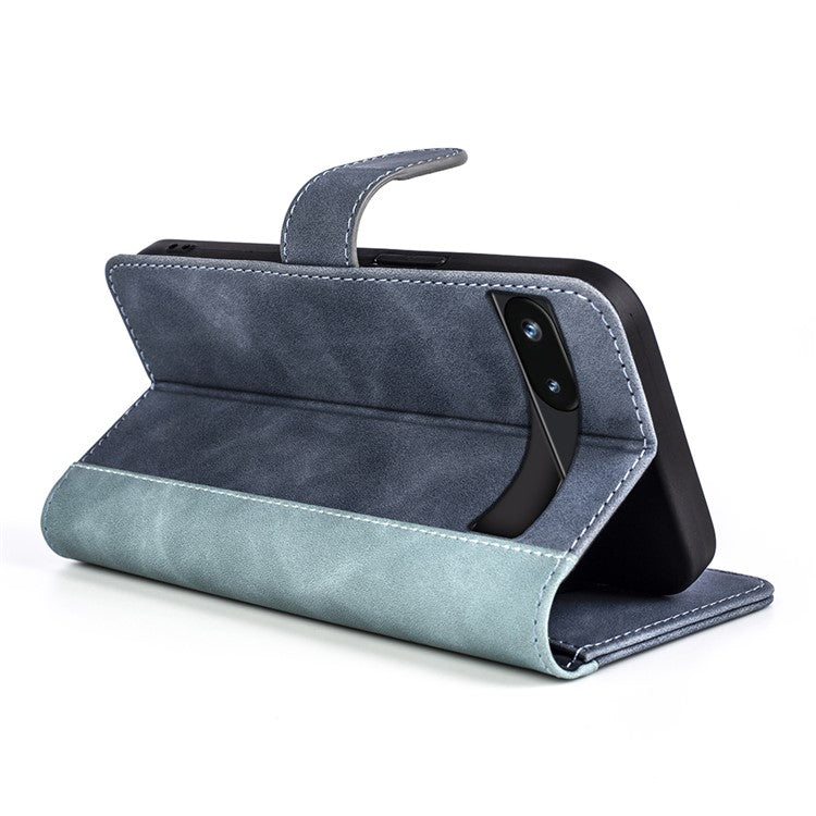 For Google Pixel 7a Leather Wallet Shockproof Phone Cover Dual Color Splicing Flip Stand Case - Blue