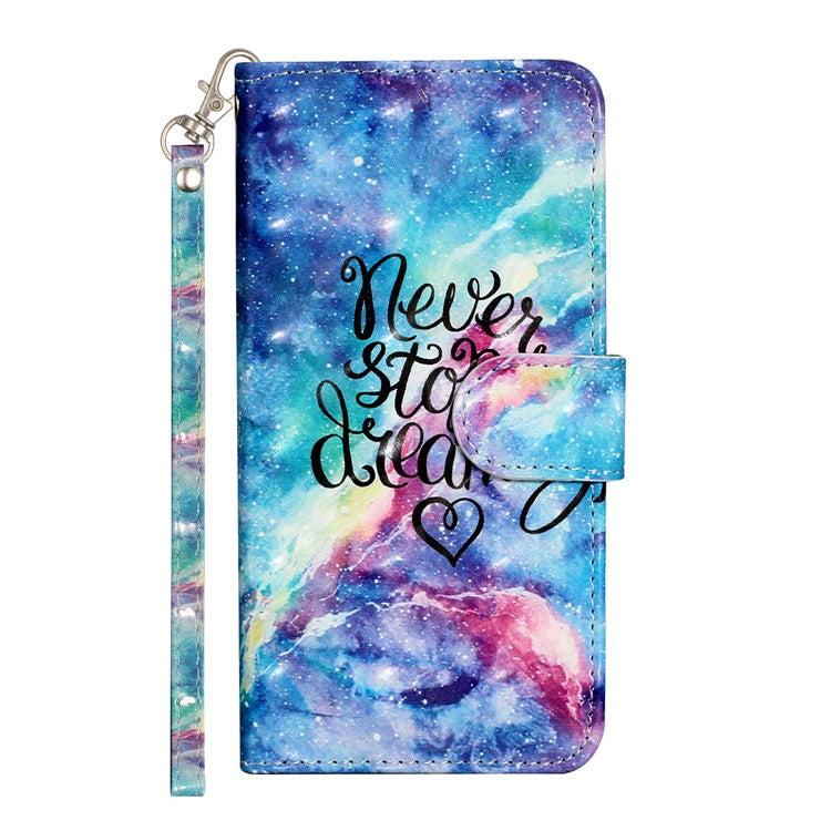 For Google Pixel 7 5G PU Leather Flip Wallet Case 3D Pattern Printing Stand Phone Cover with Strap - Starry Sky
