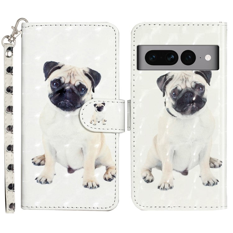 For Google Pixel 7 Pro 5G Flip Stand Phone Case 3D Pattern Printing PU Leather Wallet Phone Folio Cover with Strap - Dog